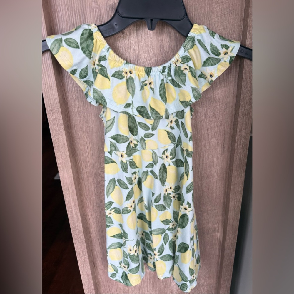 Btween Off-Shoulder Lemon Print Dress - Yellow & Green, girls size 5